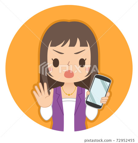Illustration icon of a woman holding a smartphone with a NO sign Illustration icon of a woman holding a smartphone with a NO sign 72952455