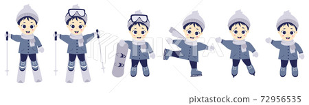 Children winter. Boy athlete skiing, skating and snowboarding in different poses. Set of winter sports and child. Photography. Childrens collection for postcards, design and print Children winter. Boy athlete skiing, skating and snowboarding in different poses. Set of winter sports and child. Photography. Childrens collection for postcards, design and print 72956535