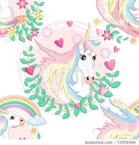 pattern with cute unicorns, clouds,rainbow and stars. Magic background with little unicorns pattern with cute unicorns, clouds,rainbow and stars. Magic background with little unicorns 72956900