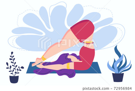 Girl at greenhouse or home garden with plants growing in pots. Relaxed young woman enjoying rest. Girl meditates. 72956984