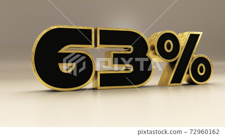 63 percent 3d gold and black luxury text isolated on white, 3d render illustration 72960162