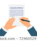 Hands signing decree for quarantine COVID-19. Stay home. Novel coronavirus 2019-nCoV . Concept of coronavirus quarantine 72960529