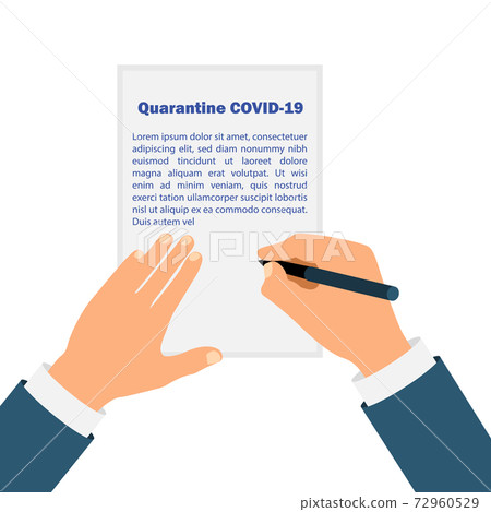 Hands signing decree for quarantine COVID-19. Stay home. Novel coronavirus 2019-nCoV . Concept of coronavirus quarantine Hands signing decree for quarantine COVID-19. Stay home. Novel coronavirus 2019-nCoV . Concept of coronavirus quarantine 72960529