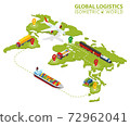 Global Logistic Isometric Vehicle Infographic. Ship Cargo Truck Van Logistics Service. Import Export Chain. Ensured Deliveries Drawing. Distribute Objects Shipment Vector. Fast Delivery Shipping 72962041