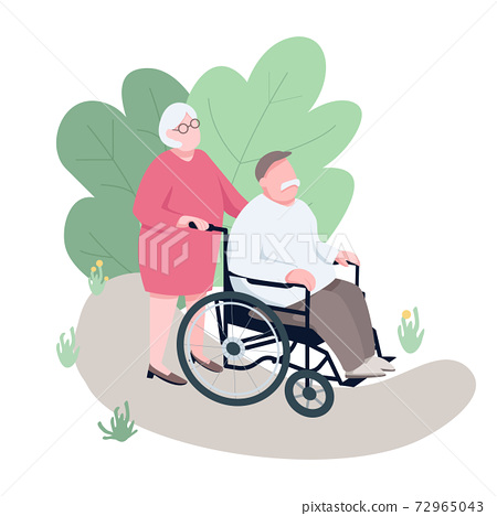 Wife helping disabled husband flat color vector... - Stock Illustration  [72965043] - PIXTA