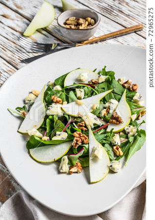 Diet salad with blue Gorgonzola cheese, pears, Diet salad with blue Gorgonzola cheese, pears, 72965275