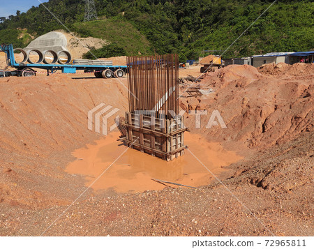 KUALA LUMPUR, MALAYSIA -SEPTEMBER 16, 2020: Building pile cap at the construction site. It was part of the building foundation design. Designed by the structural engineers.  72965811