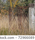 rusty gate overgrown plants 72966089