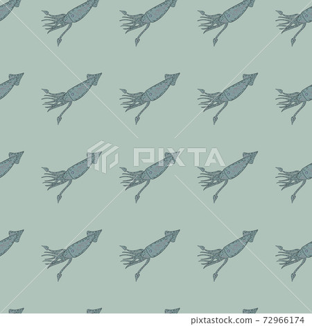 Seamless pale pattern with seafood squid creative silhouettes. Pastel blue palette ocean artwork. 72966174