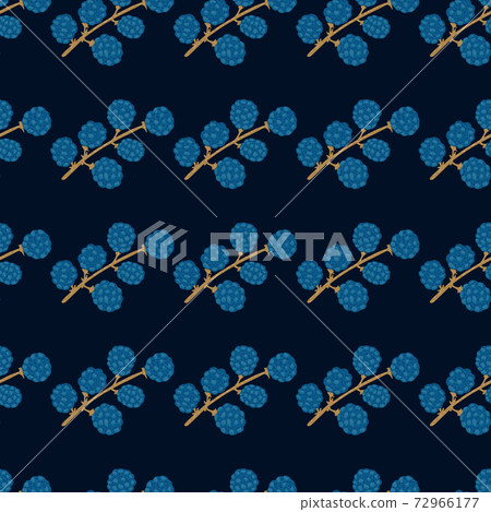 Bright blue blackberry seamless doodle pattern. Organic vitamin berries on black background. 72966177