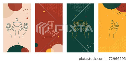 Hands with coffee cup, coffee pot and beans Logo templates set vector Hands with coffee cup, coffee pot and beans Logo templates set vector 72966293