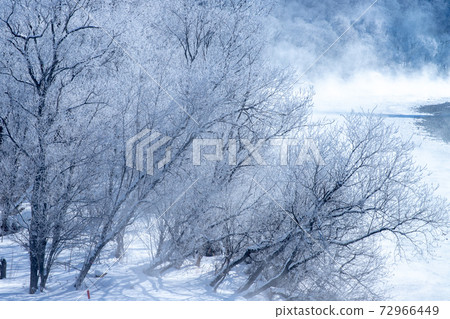 Hokkaido winter landscape Furano rime Hokkaido winter landscape Furano rime 72966449