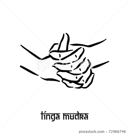 Hands in shiva linga mudra isolated on black background. The right hand  with the upright thumb is a symbol of Shiva's masculine force, whereas the  left hand represents Shakti's feminine energy. Background