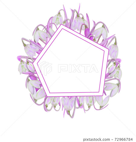 Romantic frame with snowdrops on the outer edge on a white isolated background. Watercolor illustration in lilac tones 72966784