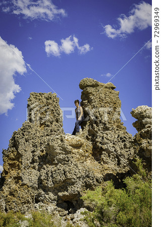 Mono Lake fossil rock climbing young hiker 72969349