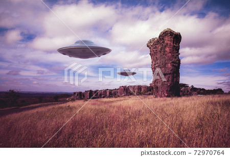 Two UFOs Unidentified Flying Objects 72970764