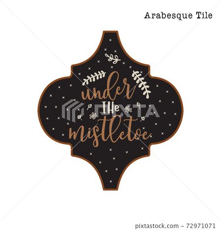 Arabesque Tile Christmas Ornament design. Xmas and new year design with quote - Under the mistletoe. Stock Arabesque Tile Christmas Ornament design. Xmas and new year design with quote - Under the mistletoe. Stock 72971071