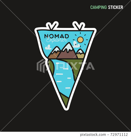 Camping adventure sticker design. Travel hand drawn patch. Nomad explorer label isolated. Stock vector badge Camping adventure sticker design. Travel hand drawn patch. Nomad explorer label isolated. Stock vector badge 72971112