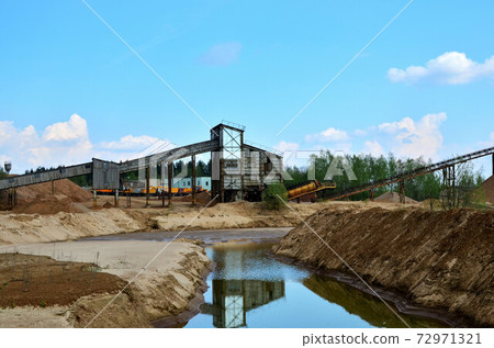 Sand making plant in mining quarry. Crushing factory  72971321