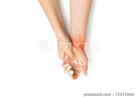 Carpal tunnel. Hand pain in woman injury wrist. Arthritis office syndrome is consequence of computer. Health care isolated on white background. Carpal tunnel. Hand pain in woman injury wrist. Arthritis office syndrome is consequence of computer. Health care isolated on white background. 72972889