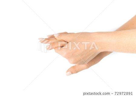 Hand massage. Female finger exercise, stretch therapy for pain wrist protective isolated on white background. Healthy yoga exercise. Woman hand massage for carpal tunnel syndrome protection. Hand massage. Female finger exercise, stretch therapy for pain wrist protective isolated on white background. Healthy yoga exercise. Woman hand massage for carpal tunnel syndrome protection. 72972891