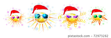 The sun in santa claus hats. Set of suns. Family look. T-shirt print. Vector illustration 72973282
