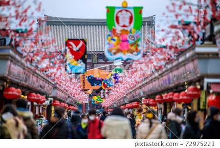 日本電暈的東京城市景觀災難年。淺草寺人群= 2020年12月30日 72975221