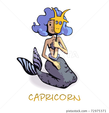 Capricorn Zodiac Sign Woman Flat Cartoon Vector Stock Illustration