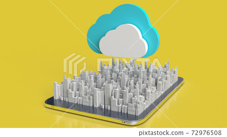 The cloud and city on tablet for technology... - Stock Illustration ...