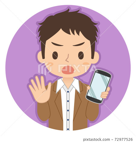 一個人拿著沒有標誌的智能手機的插圖圖標 72977526