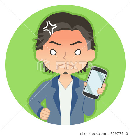 Illustration icon of a man holding a smartphone with an angry red face 72977540