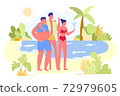 Friends Company Photographing on Tropical Beach Vector Illustration 72979605