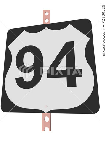US Route sign with a black frame filled with white, black and white shield sign with route number, vector illustration 72980329