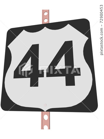 US Route sign with a black frame filled with white, black and white shield sign with route number, vector illustration 72980453