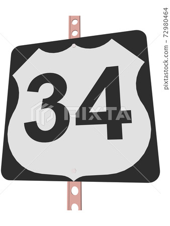 US Route sign with a black frame filled with white, black and white shield sign with route number, vector illustration 72980464
