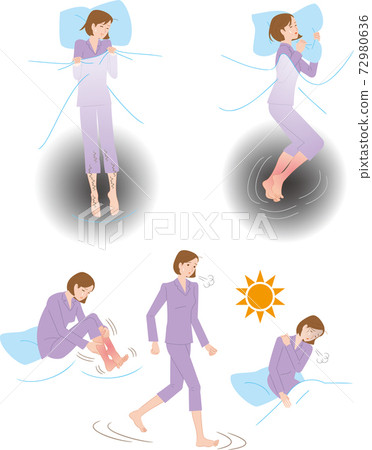 A woman who can't sleep because her legs are stuffy at night A woman who can't sleep because her legs are stuffy at night 72980636