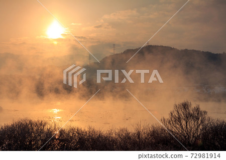 Water fog and sunrise Water fog and sunrise 72981914