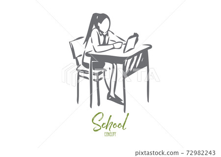 Student doing task concept sketch. Isolated vector illustration Student doing task concept sketch. Isolated vector illustration 72982243