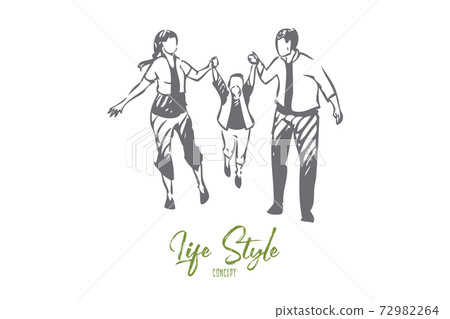 Family walking concept sketch. Isolated vector illustration 72982264