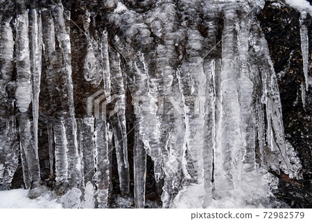 Snow and ice landscape of Kikuchi Gorge in winter 72982579