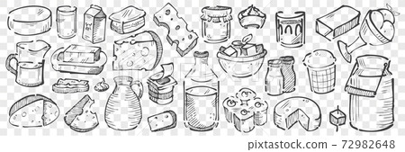 Hand drawn dairy produce doodle set Hand drawn dairy produce doodle set 72982648
