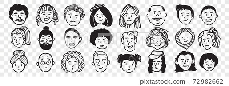 Hand drawn human faces doodle set. - Stock Illustration [72982662] - PIXTA