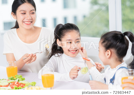 Family eating breakfast 72983447