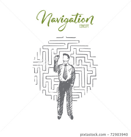 Hand drawn businessman standing and drawing maze 72983940
