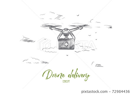 Drone delivery concept. Hand drawn isolated vector. 72984436