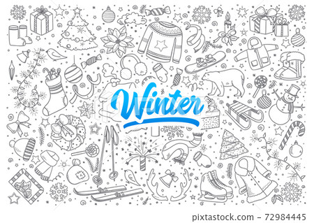 Winter doodle set with lettering Winter doodle set with lettering 72984445
