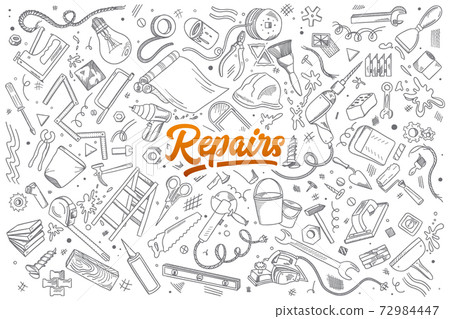 Repairs doodle set with lettering 72984447