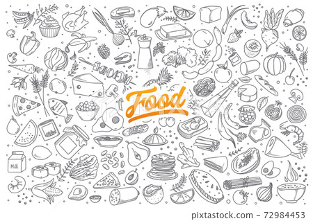 Food doodle set with lettering 72984453