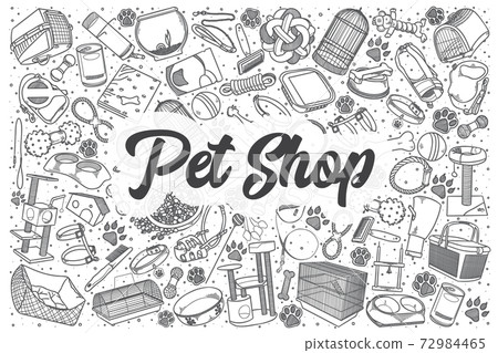 Hand drawn pet shop vector doodle set. Hand drawn pet shop vector doodle set. 72984465