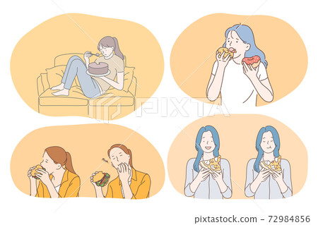 Unhealthy eating, fast and junk food, calories concept Unhealthy eating, fast and junk food, calories concept 72984856